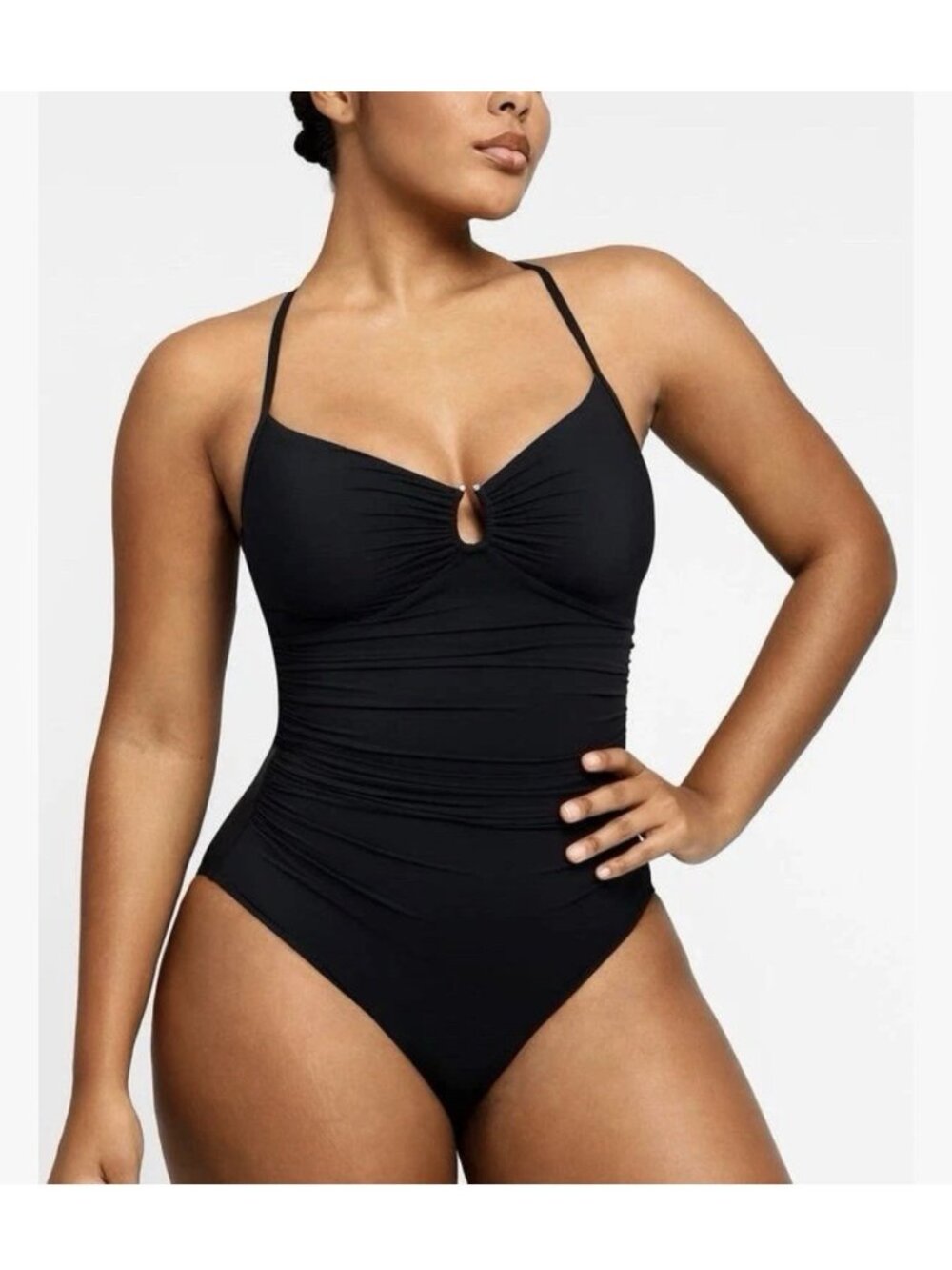 Shapellx Womens Size XL Black U-Ring Cut Out Shaping One Piece Swimsuit NEW